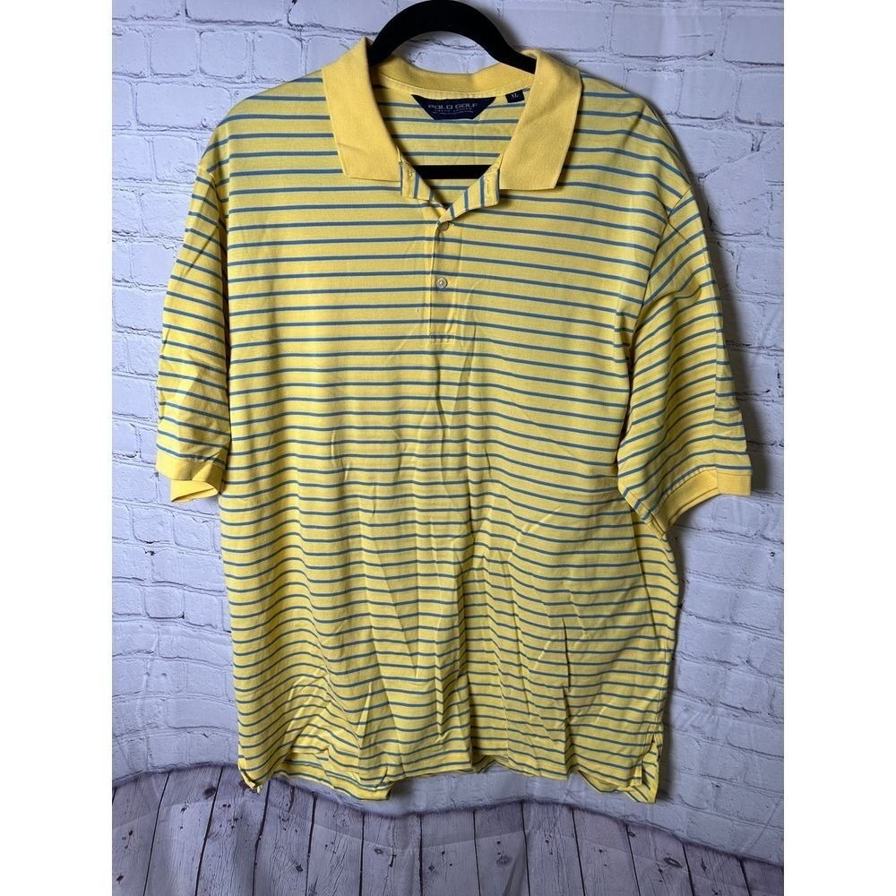 Polo Golf Yellow Blue Striped Performance Shirt Moisture-Wicking Comfort